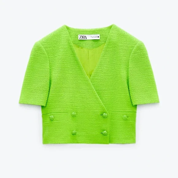 ZARA [ 2 PIECES ] SKIRT SUIT BLAZER + SKIRT SET TEXTURED GREEN